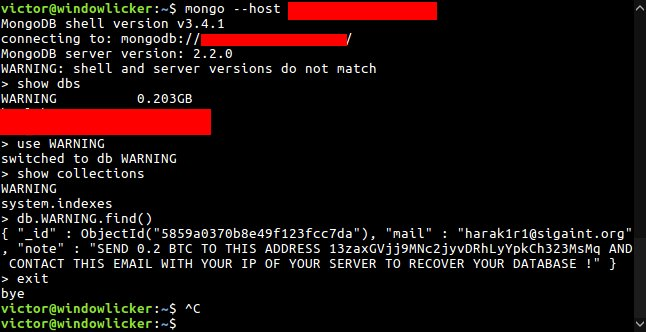 MongoDB ransom demand (via Victor Gevers)